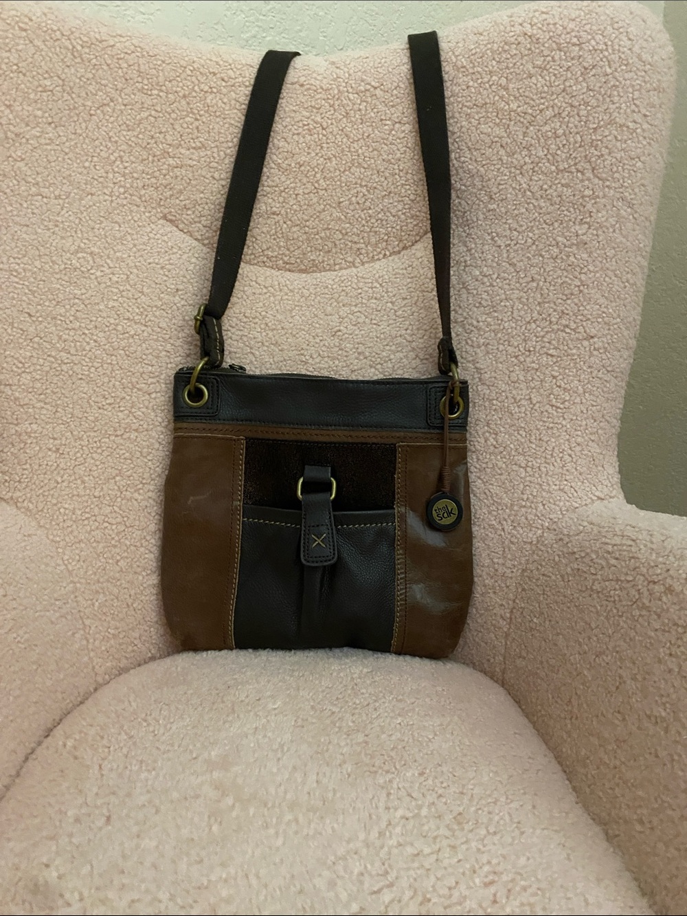 Sakroots Brown and Dark Brown Two-Tone Leather Crossbody
